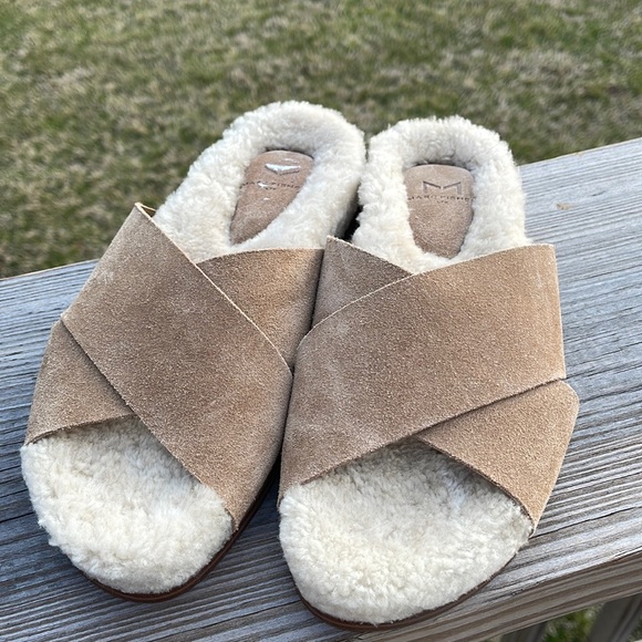 Marc Fisher | Shoes | Marc Fisher Canna Cozy Slides Sandals Sherpa Lined  Brown Suede Leather 8 | Poshmark